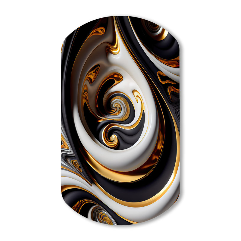 Gold And Black Stained Glass Spiral IV - Abstract Spirals Cylinder Shape Irregular Metal Wall Decor, 43" H x 23" W x 1" D