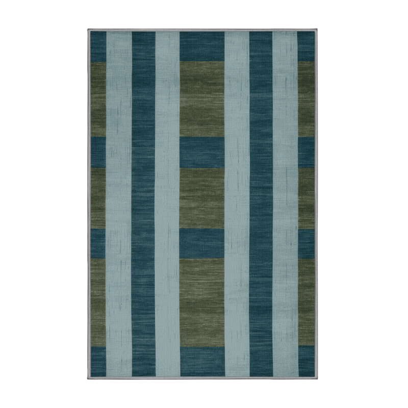 Machine Washable Checkered Gray Area Rug