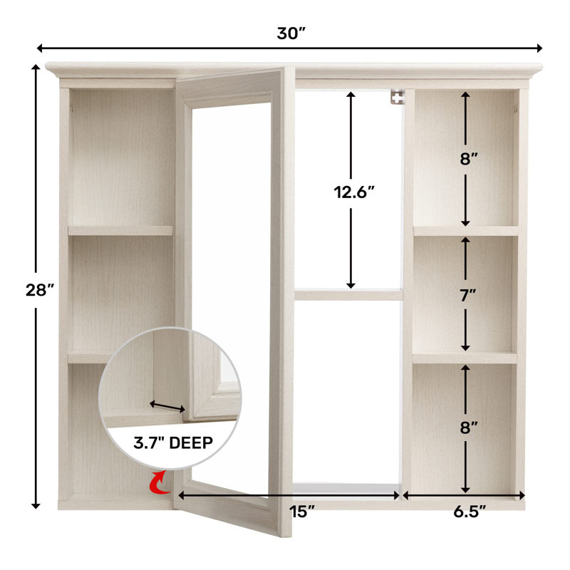 Jizell 30'' W 28'' H Surface Framed Medicine Cabinet Mirror 8 Fixed