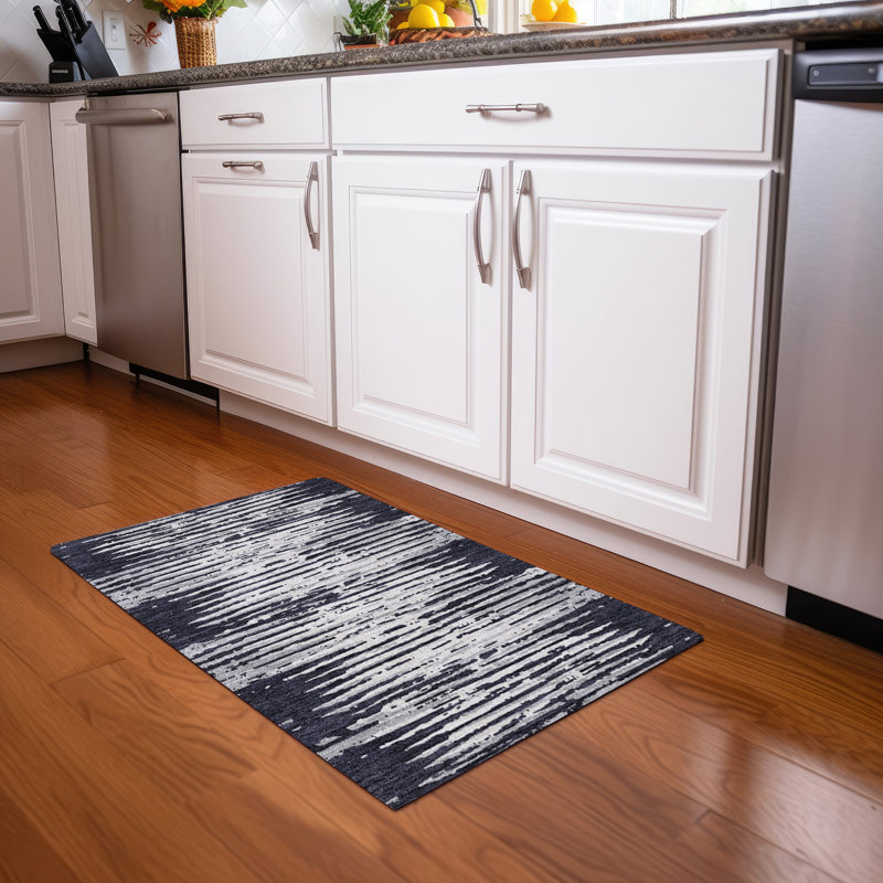 Premium Machine Washable Prisco Black Rug, Rectangle 1'8" x 2'6"