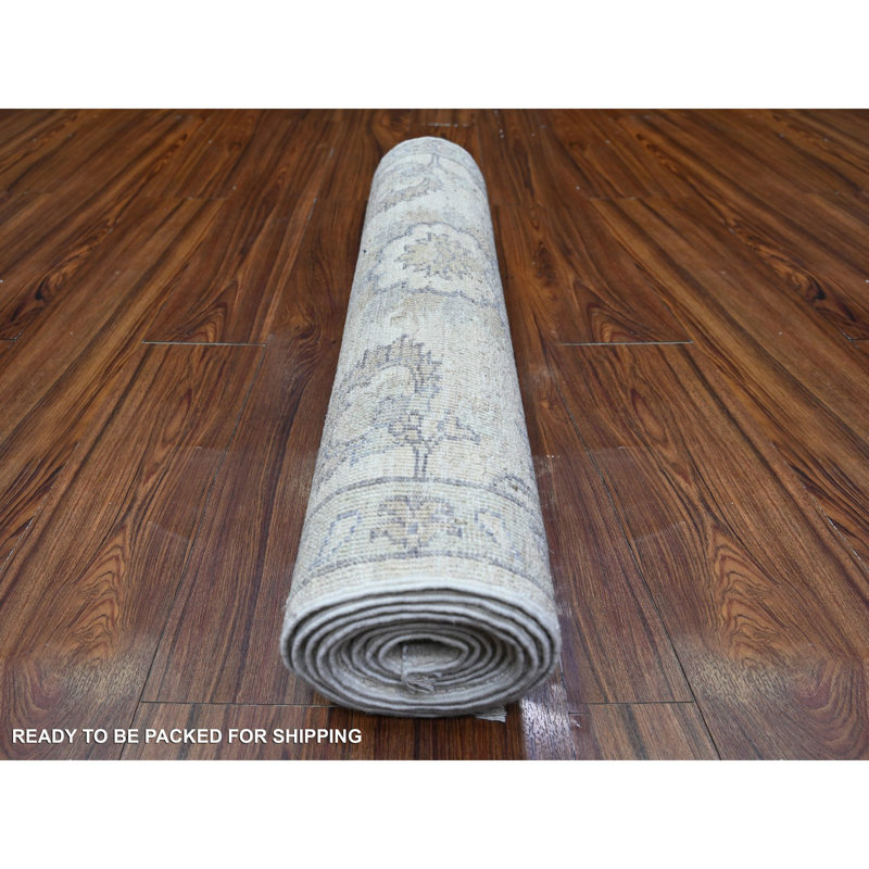 2'6"x9'10" Toque White Hand Knotted Wool White Wash Peshawar Subtle Design Runner Rug 1DFDE95D800E4F31BFC4833F1A4E64DC