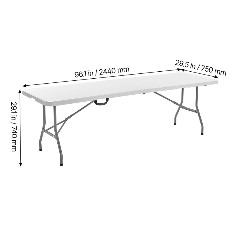Table pliante en plastique 8 pi, Blanc, H 29,1 po x l 96 po x P 29,5 po