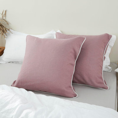 100% Linen Euro Sham Covers With Piping Trim, 26"X26" Pillow Cover Set Of 2