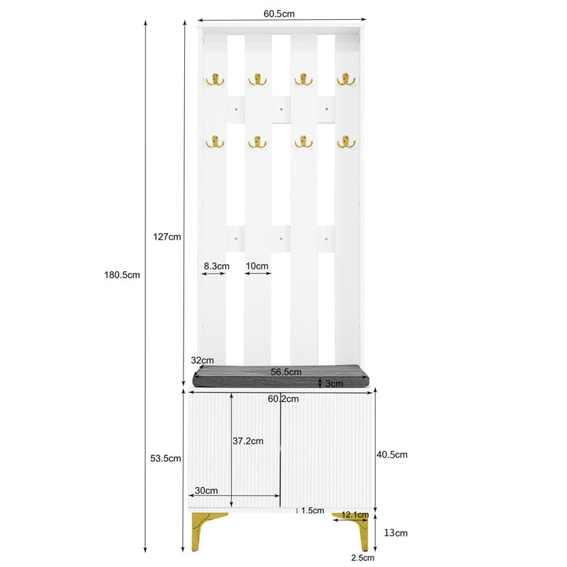 Hall Tree 60.5cm Wide, White