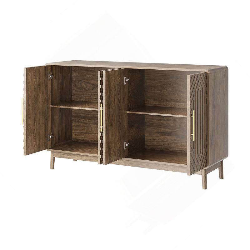 Sideboard Buffet Cabinet With Storage ,Carved 4 Door Sideboard,Multifunctional Accent Cabinet With Adjustable Layer Board For Living Room, Entryway, Hallway, Office, Kitchen And Dining Room