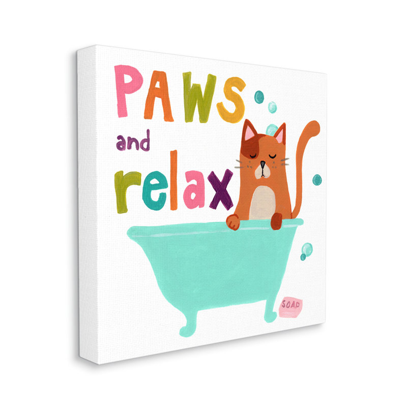 «Paws & Relax Cat Bathaign Bathroom Reposant Surdimensionné», art mural sur toile par June Erica Vess