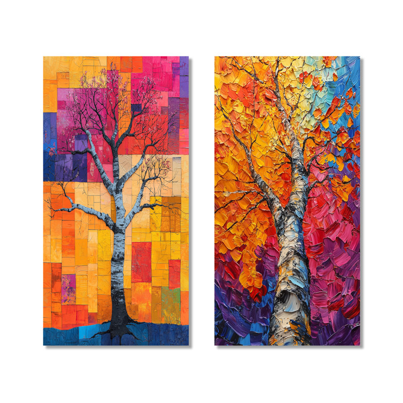 Ensemble de 2 pièces d'art jaune et jaune Basswood Tree I - Tree, H 28 po x l 24 po, Toile tendue