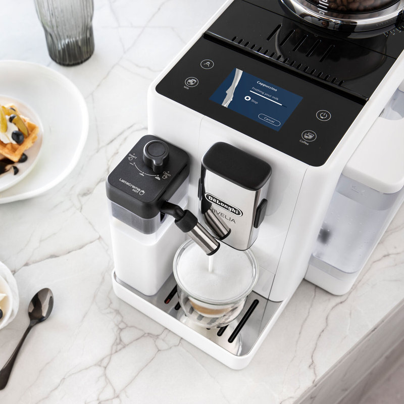 Fully Automatic Espresso Machine with Built-In Coffee Grinder, White