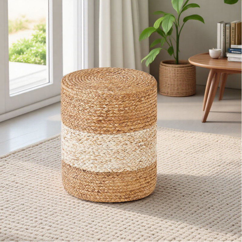 Upholstered Ottoman, White Jute