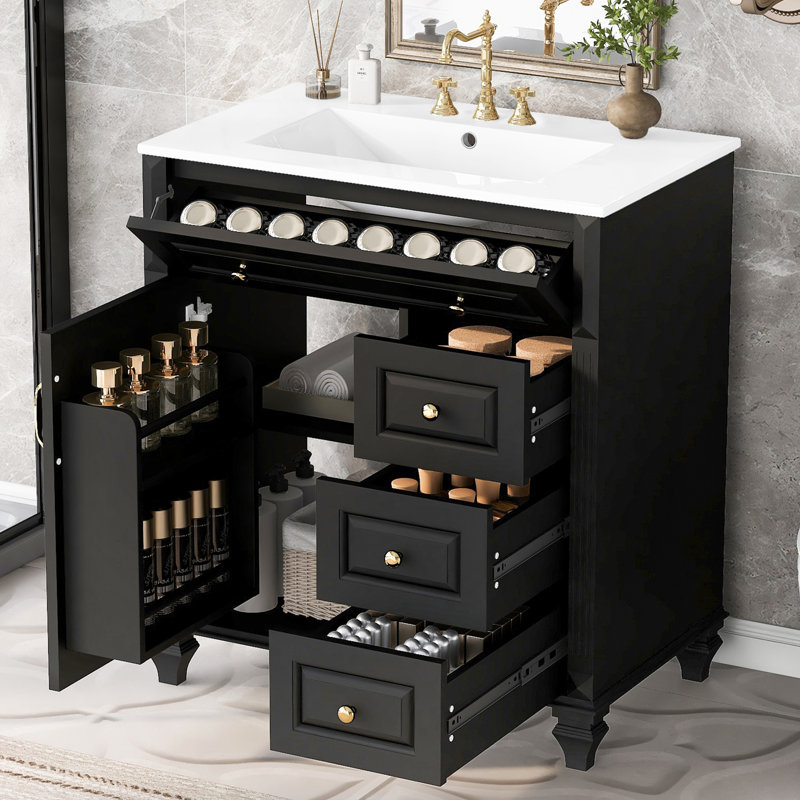 Meuble-lavabo 30 po avec comptoir en céramique, Noir