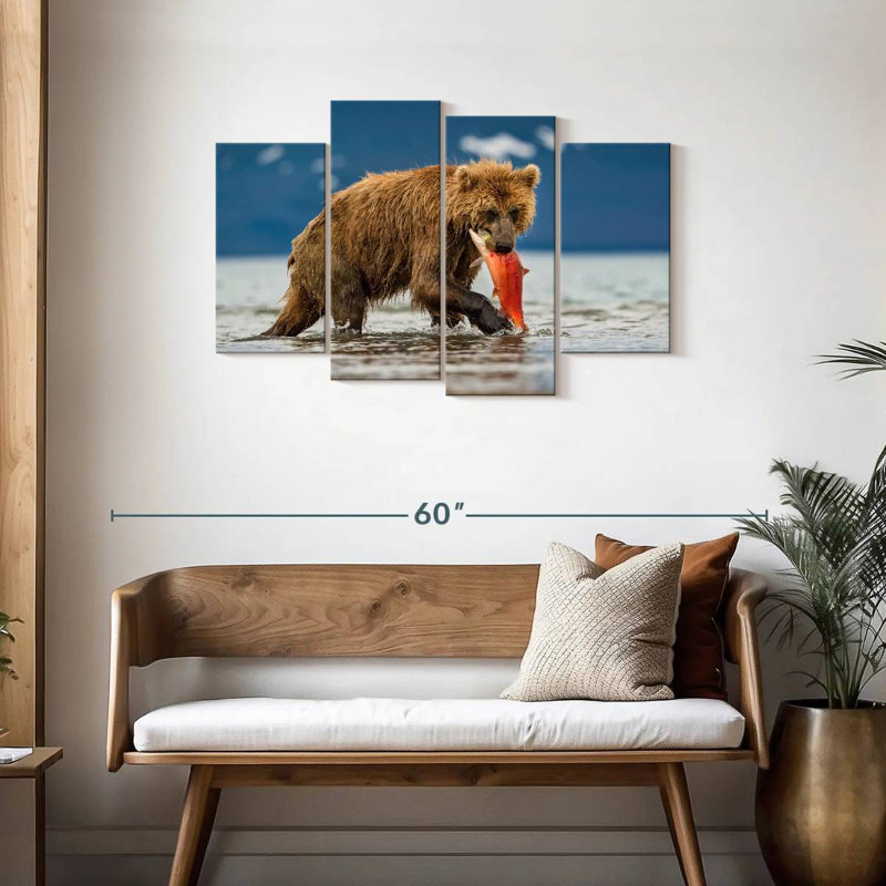 Grizzly Bear Eating Salmon, 27"H x 43"W