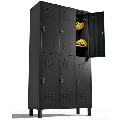  6-Door 180 cm Metal Locker Cabinet, Lockable Storage Locker Metal Cabinet for Office, Gym, Garage & School, Black