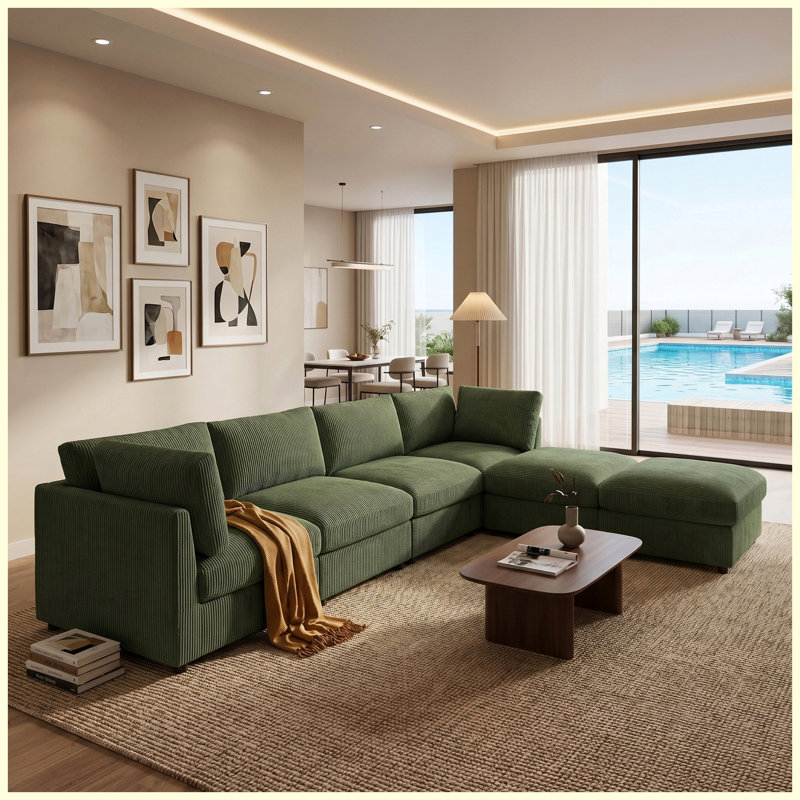 Corduroy Reversible Modular Sectional Sofa, DIY Configurable Living Room Couch for Apartment, Studio, Office
