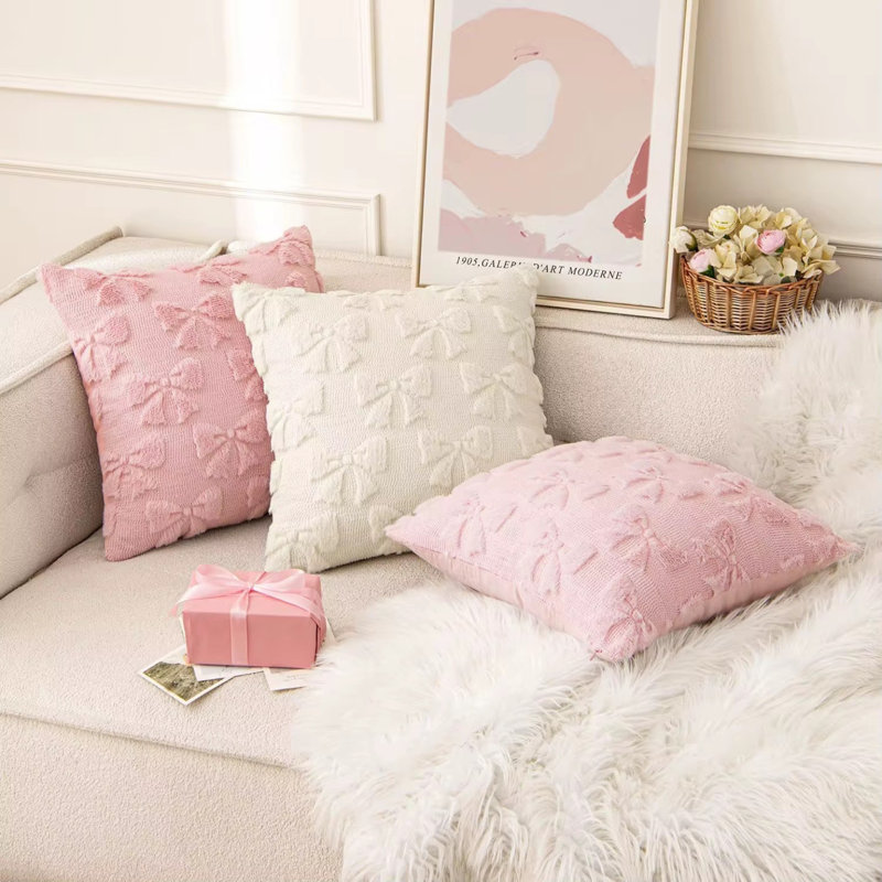 Spring Bow Pillow Cover, Pink