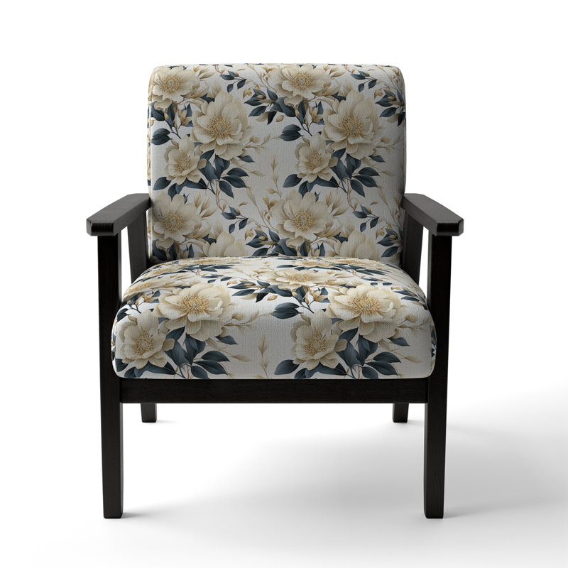Harmony of White and Blue Poppies - Fauteuil d'appoint rembourré en velours Cottage