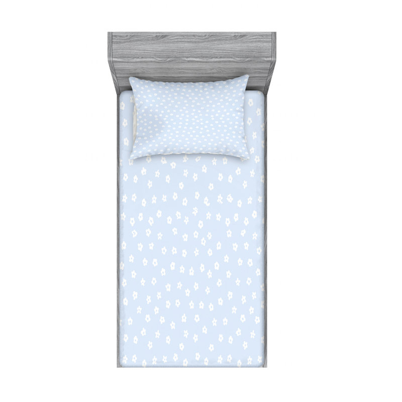 Microfiber Sheet Set, Twin XL Sheet Set with Fitted Sheet, Light Blue/White, Floral