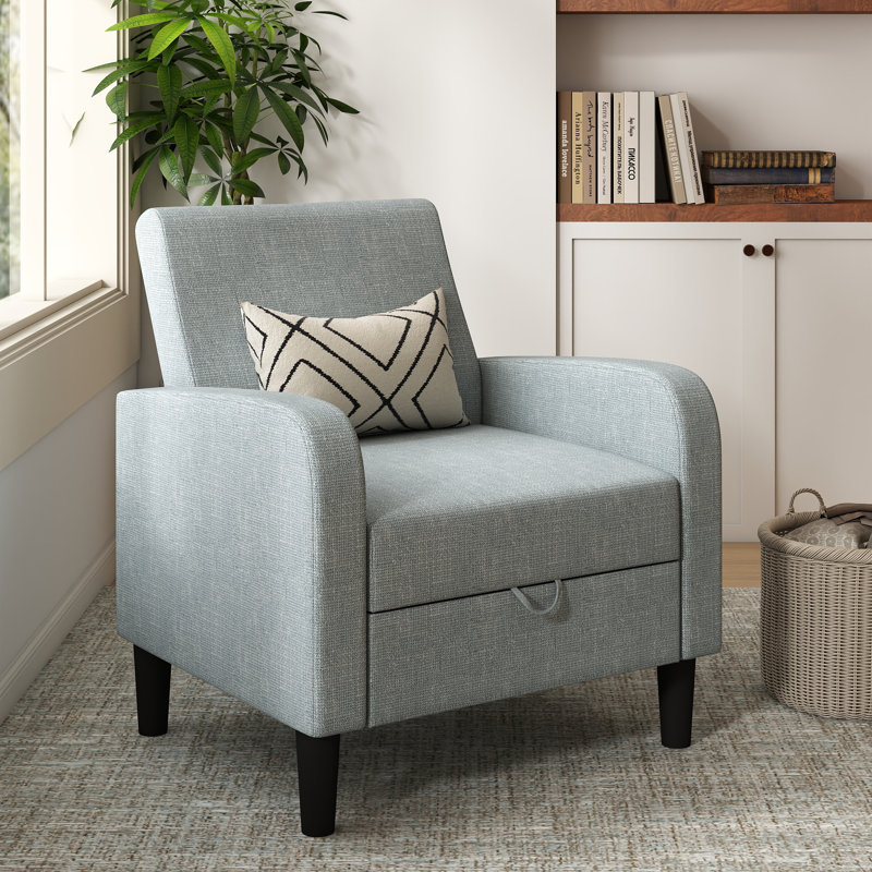 Chaise d'appoint rembourrée en tissu 29,25 po de largeur avec rangement, Gris