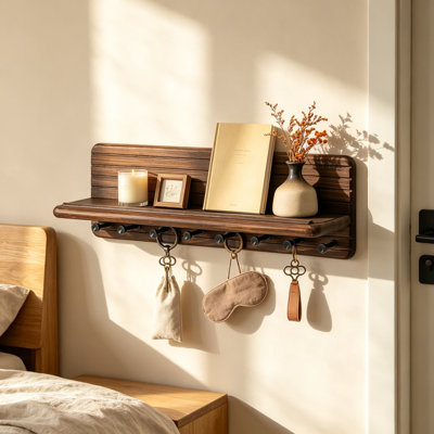 Porte-clés mural avec tablette flottante, organisateur de vestibule en bois rustique avec portemanteau, porte-courrier et présentoir de plantes pour le bureau et la décoration