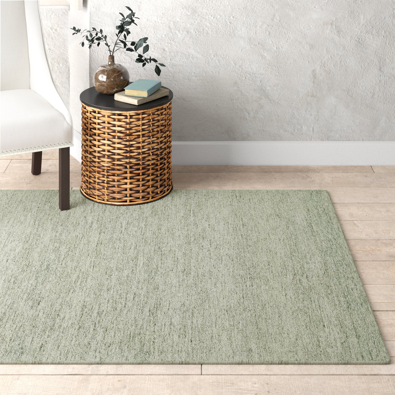 Isiah Sage Beige Hand-Tufted Wool Rug, Rectangle 5' x 8'