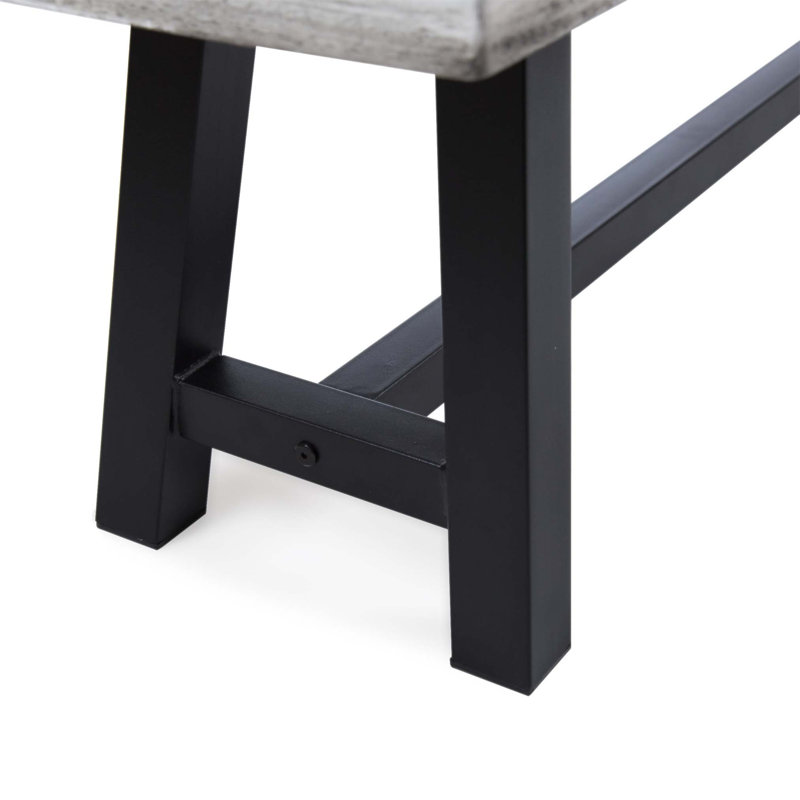 Sandblast Finish Acacia Wood Dining Bench With Rustic Metal Frame, Perfect For Outdoor And Indoor Use, Gray/Black