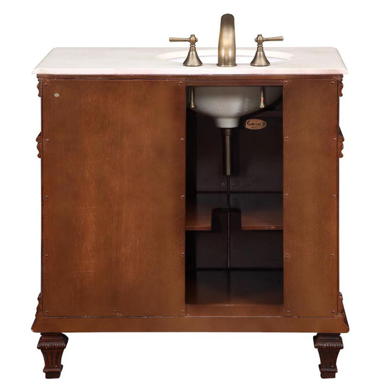 Albieris 36'' Single Bathroom Vanity with Top, Sink on the Left, Cream Marfil Marble Stone