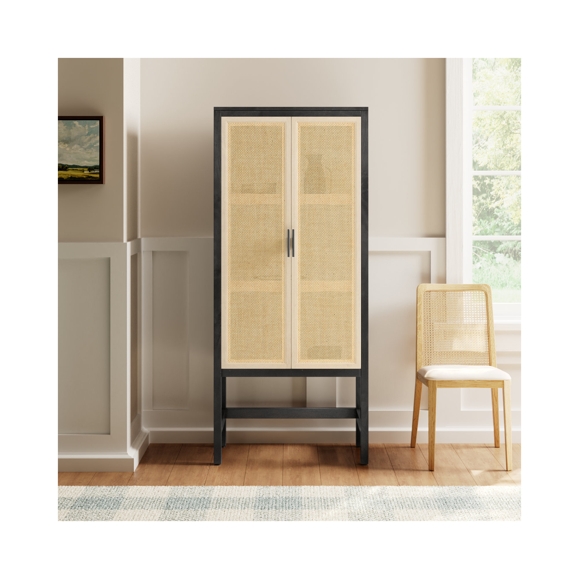 Boudreau Solid Wood Storage Cabinet, Washed Black/Natural Mango