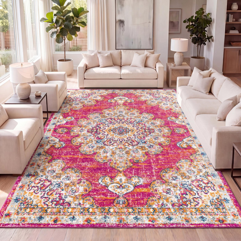 Tapis rose / crème Lathan Bohemian FLAIR Boho, Rectangle 7 pi 9 po x 10 pi