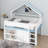 Full Size House Bed With Storage, Cabinet And Bookshelf, House Shaped Loft Bed-2061175330
