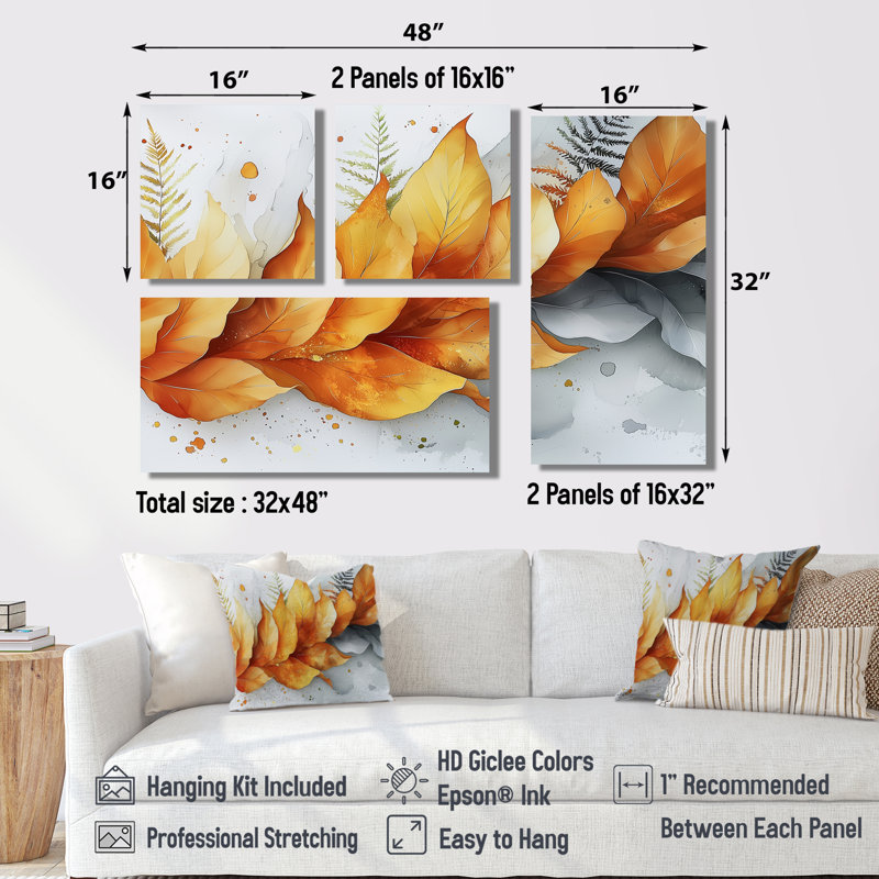 Velours orange fougères dansant de la tranquillité I - impression sur toile florale 4 pièces, Noir