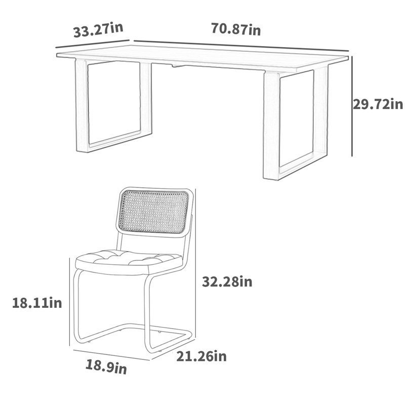 Ensemble de salle à manger rectangulaire, H 29,72 po x L 70,87 po x l 33,27 po