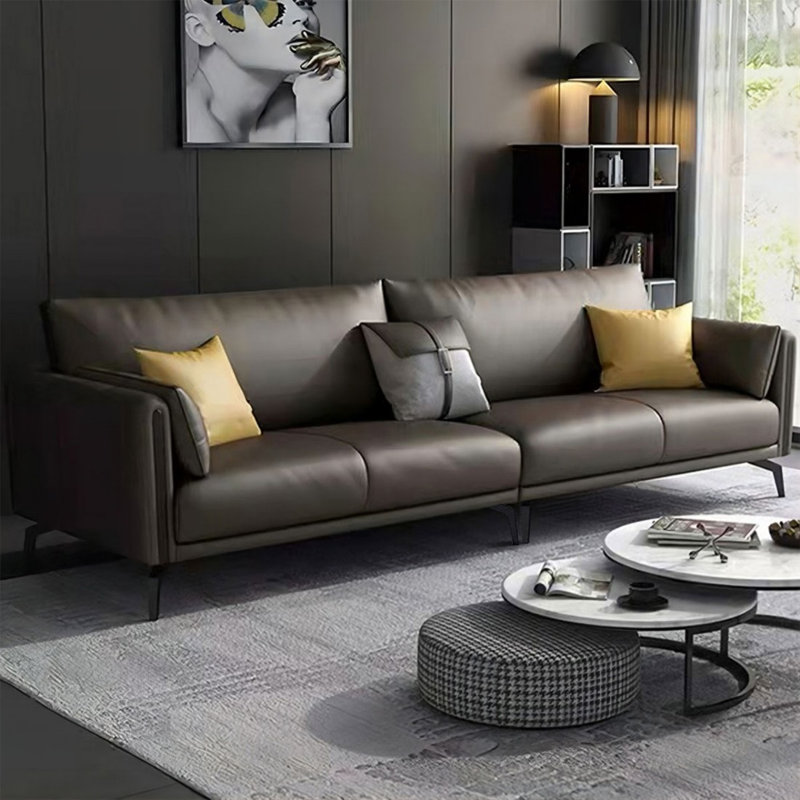 Coussin modulaire en cuir véritable café foncé, Café noir, H 33,86 po x l 94,49 po x P 35,43 po