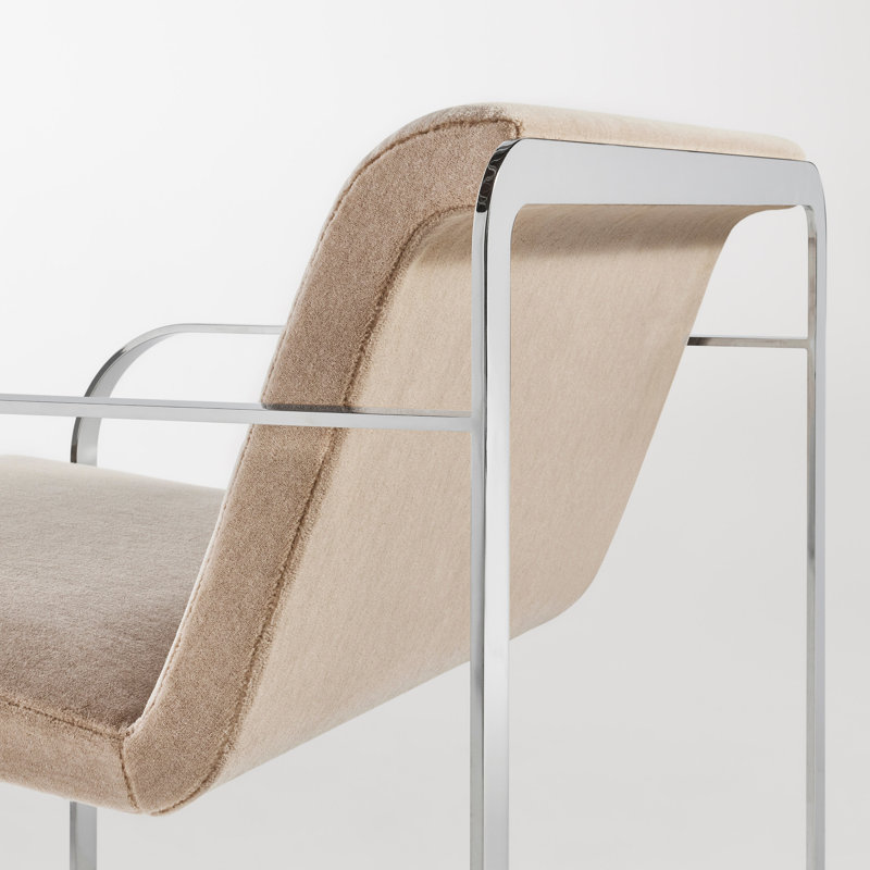 Skald Lounge Chair, Stone Velvet Cotton Blend, Polished Chrome