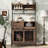 2 IN 1 Rustic Dog Crate Side Cabinet Organizer, Hutch Kitchen Cabinet With Storage For Small-Sized Dogs Up To 40Lbs, 31.5"L, Dog Kennel With Cup Board, Drawers