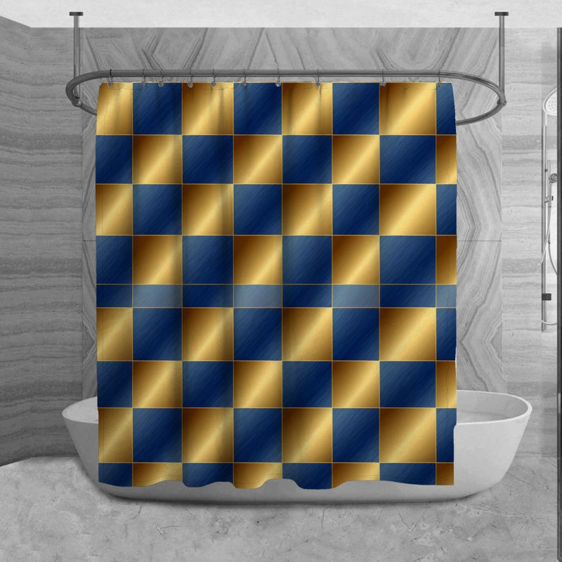 Rideau de douche à carreaux, décoration de salle de bain tartan doré, H 93 po x l 70 po