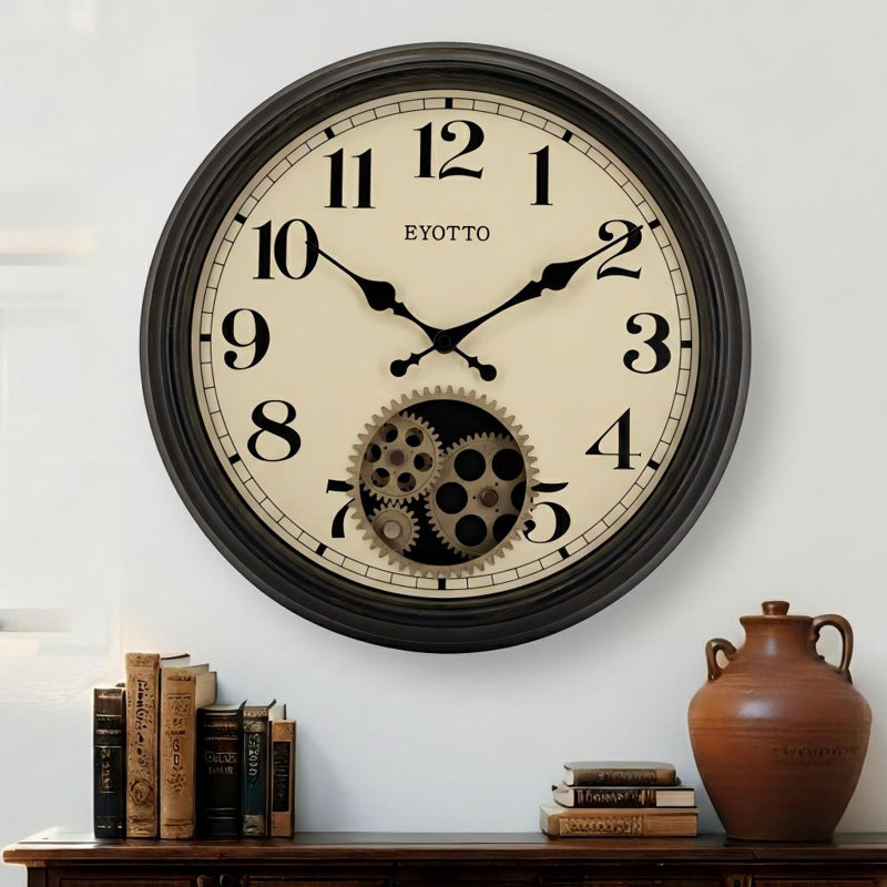  15 inch Real Moving Gears Wall Clock, Large Oversized Industrial Retro Vintage Steampunk Indoor Decor, Domed Glass Silent Wall Clocks for Living Room Kitchen Office School