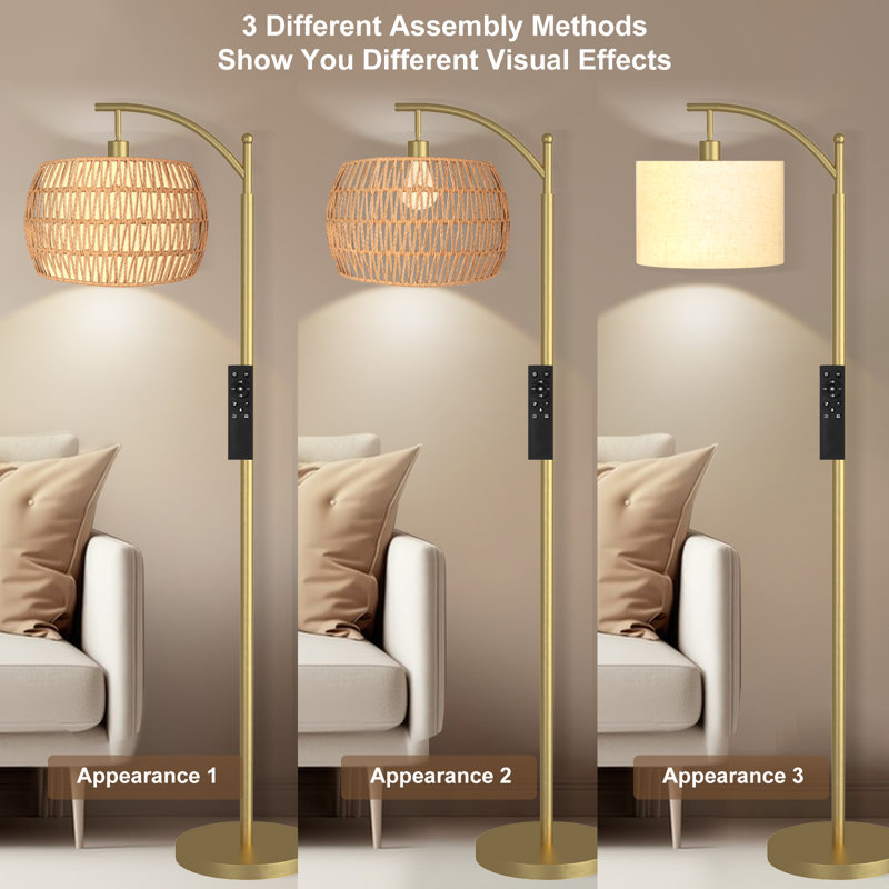 Lampe sur pied arquée / arquée avec télécommande, ampoule à intensité variable incluse, Or