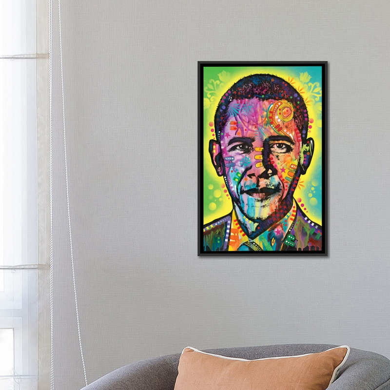 «Obama», impression sur toile, H 26 po x l 18 po x P 1,5 po, Toile encadrée noire, Pas de tapis