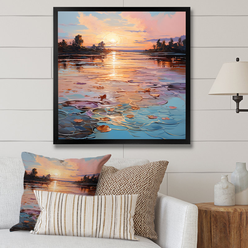 «Sunset Tranquil Ripples II», reproduction sur toile, H 36 po x l 36 po x P 1,5 po, Cadre simple noir