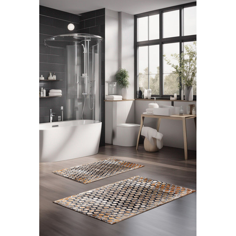 Eakly Luxury Bathmat Set (2 Pieces), 100% Polyester, 16.0 x 23.6 inches & 23.6 x 39.4 inches | Non-Slip Antibacterial Design, 0.3 in Pile Height | Machine Washable, Durable & Easy to Clean | Ideal for Bathroom Décor