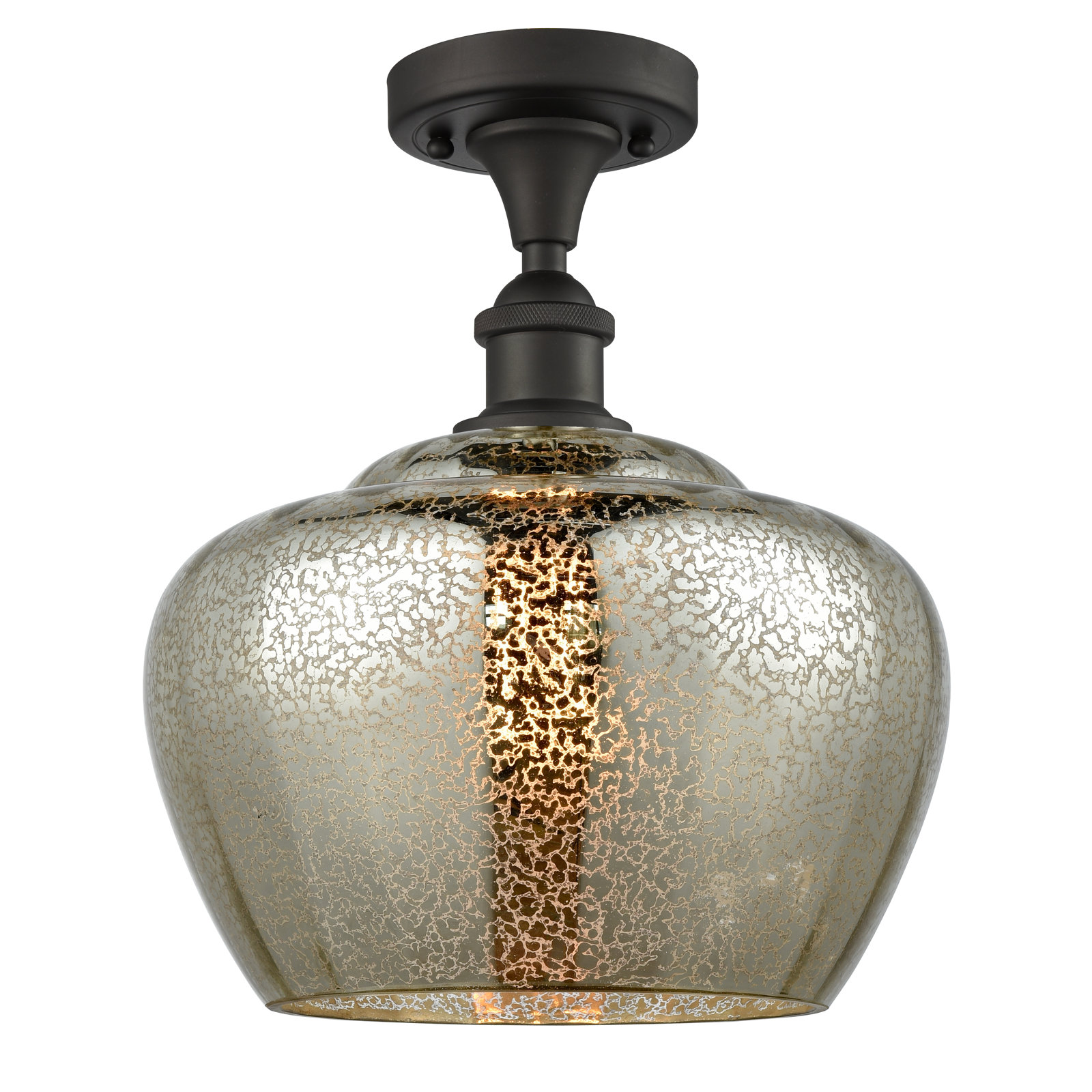 Renee Single Light Glass Semi Flush Mount, Mercury, Oil Rubbed Bronze, 60 Watt Vintage Incandescent Bulb