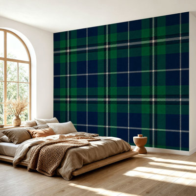 Papier peint adhésif autocollant amovible écossais écossais noir à motif écossais tartan noir pour salon Chambre H 69 po x l 96 po