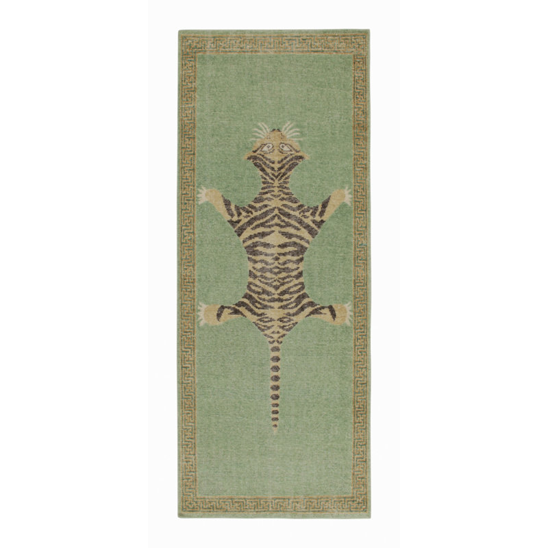 Distressed Homage Hand Knotted Wool Animal Print Area Rug, Runner 3' x 10'
