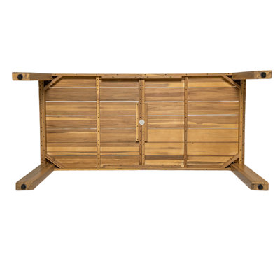 Ensemble de table de salle à manger pour 6 personnes, ensemble de mobilier d'extérieur avec trou pour parasol, table rectangulaire de 71 po, chaises et banc avec coussins amovibles pour la cour, le jardin, le bord de la piscine (teck clair + coussin beige)