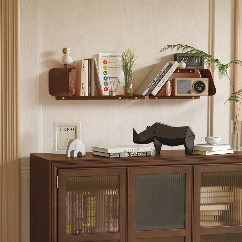Eliyah Metal Floating Shelf, Wall Mounted Metal Shelves with Unique Design, Brown