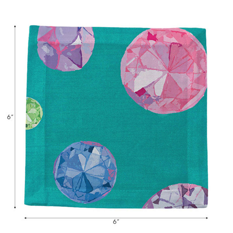 Jewel Cotton Sateen Cocktail Napkins, Cyan