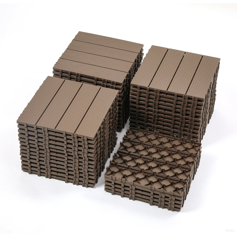Carreaux de terrasse en plastique emboîtables, paquet de 44 tuiles de patio, 12 po x 12 po carré extérieur imperméable à l'eau, toutes saisons, tuiles de patio pour terrasse de piscine, brun