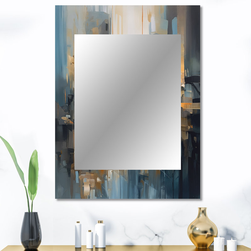 Orange Blue Geometric Blend - Minimalism Decorative Wall Mirror, Modern Mirror, Printed Metal Art, 40" x 30"