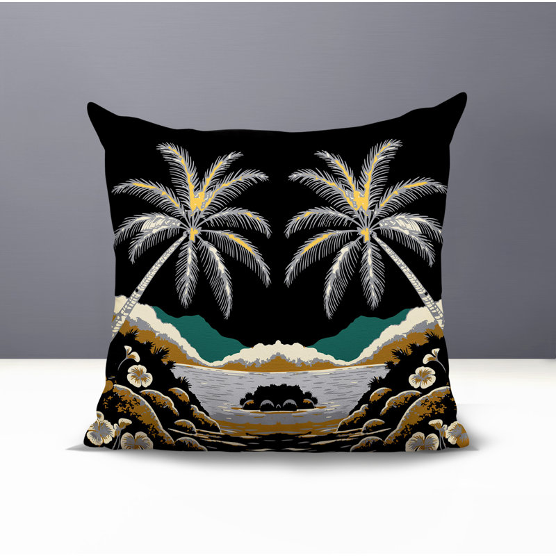 Oreiller carré réversible intérieur / extérieur Groove Palm, Noir, Carré 15 po