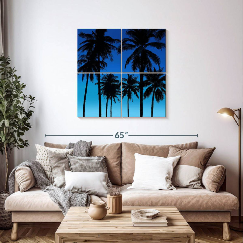 Gillard Palms noir sur bleu I, H 38 po x l 38 po