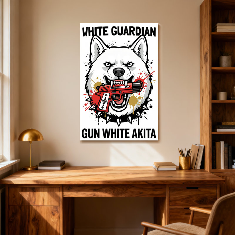 Animaux blanc pistolet Guardian blanc Akita, H 18 po x l 12 po